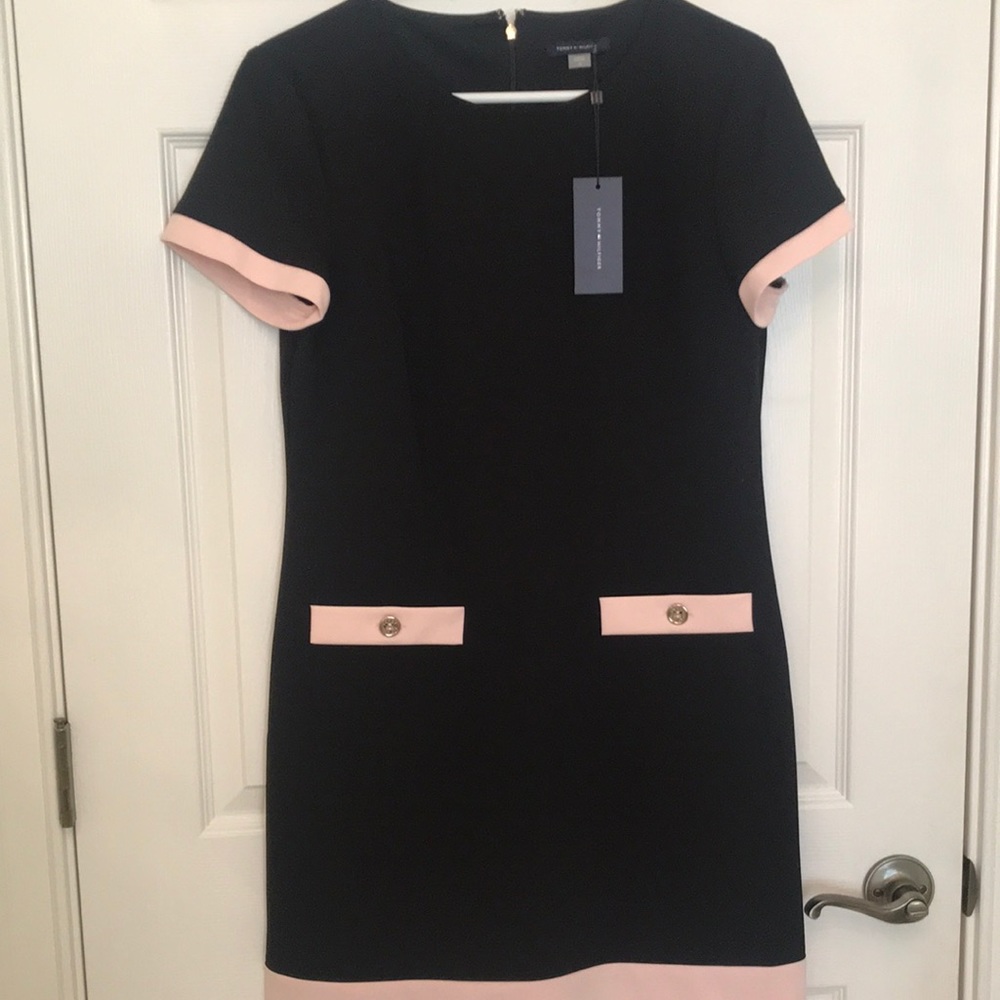 Tommy Hilfiger Black dress with pink Sz10 NWT